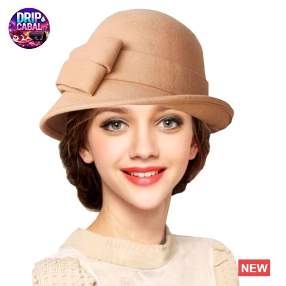100% Wool Cloche Bucket Hat with Bow Accent, Drawstring for Custom Fit Women Cloche Hat With Knit Bow, Wool Winter Cloche, Black  main image 3